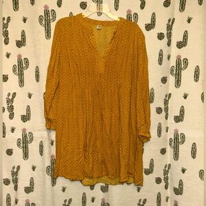 Yellow Smocked Mini Tunic Dress